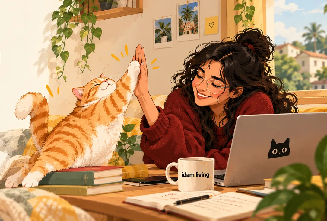 Choco giving a high five to a student